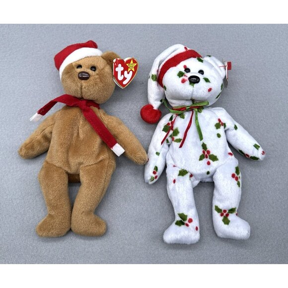 Christmas Holiday Plush Lot Santa Snowman Teddy Bear Holly & Berry Bear Stuffed - Picture 3 of 9